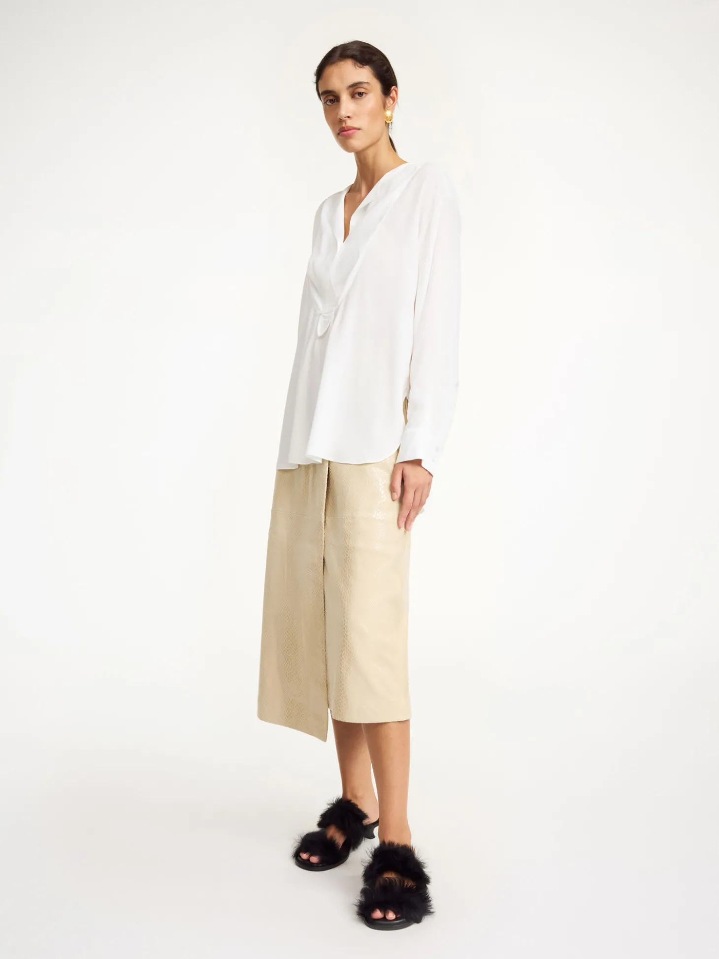 Clearance By Malene Birger Fayette skjorte i silkeblanding PureWhite
