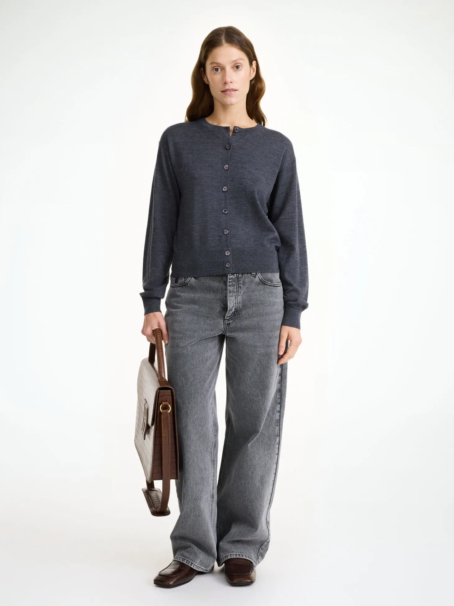 Online By Malene Birger Montie cardigan i merinould Jetgrey