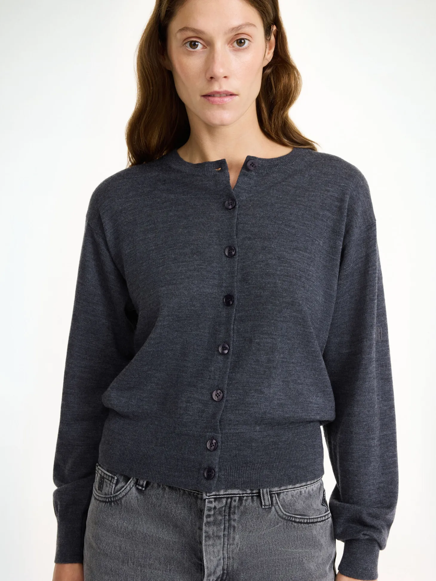 Online By Malene Birger Montie cardigan i merinould Jetgrey