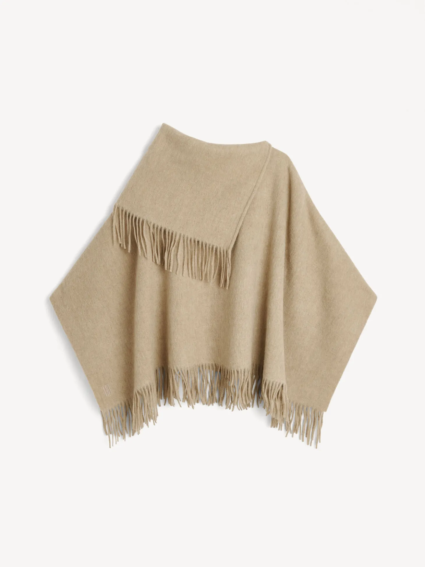 Best By Malene Birger Turtma poncho i uld GreyBrownMelange